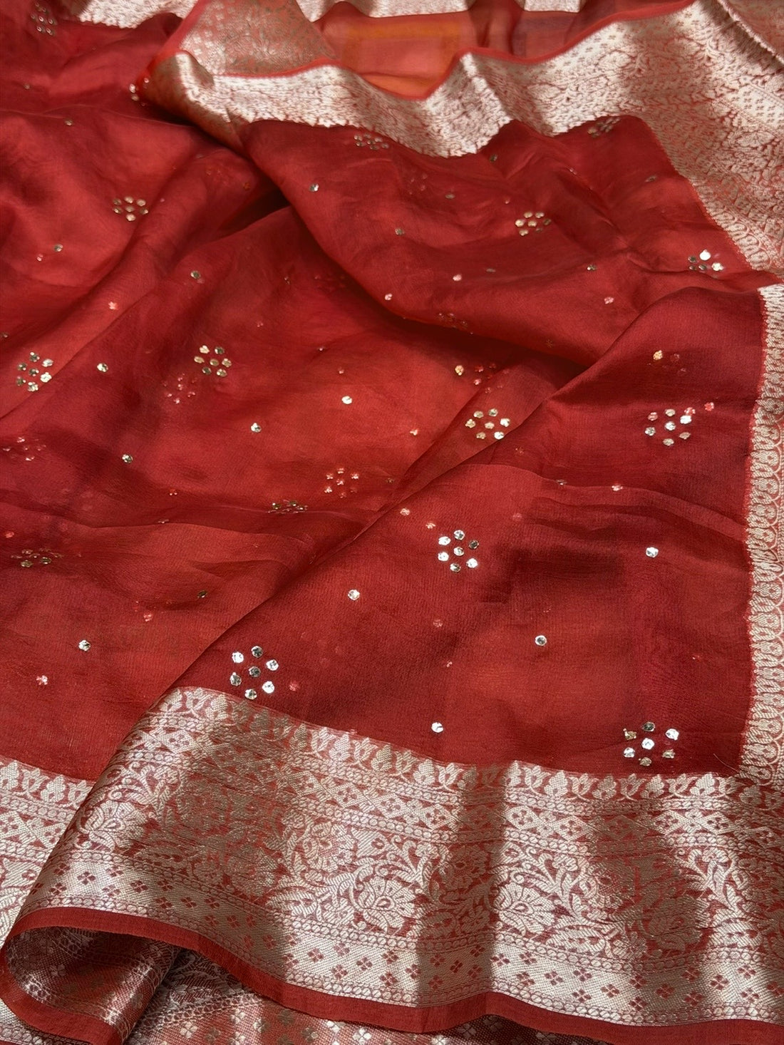 Rustic Orange Pure Banarasi Organza Silk Saree