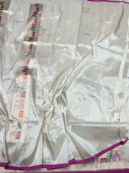 Ivory Handwoven Pure Banarasi Tissue Saree