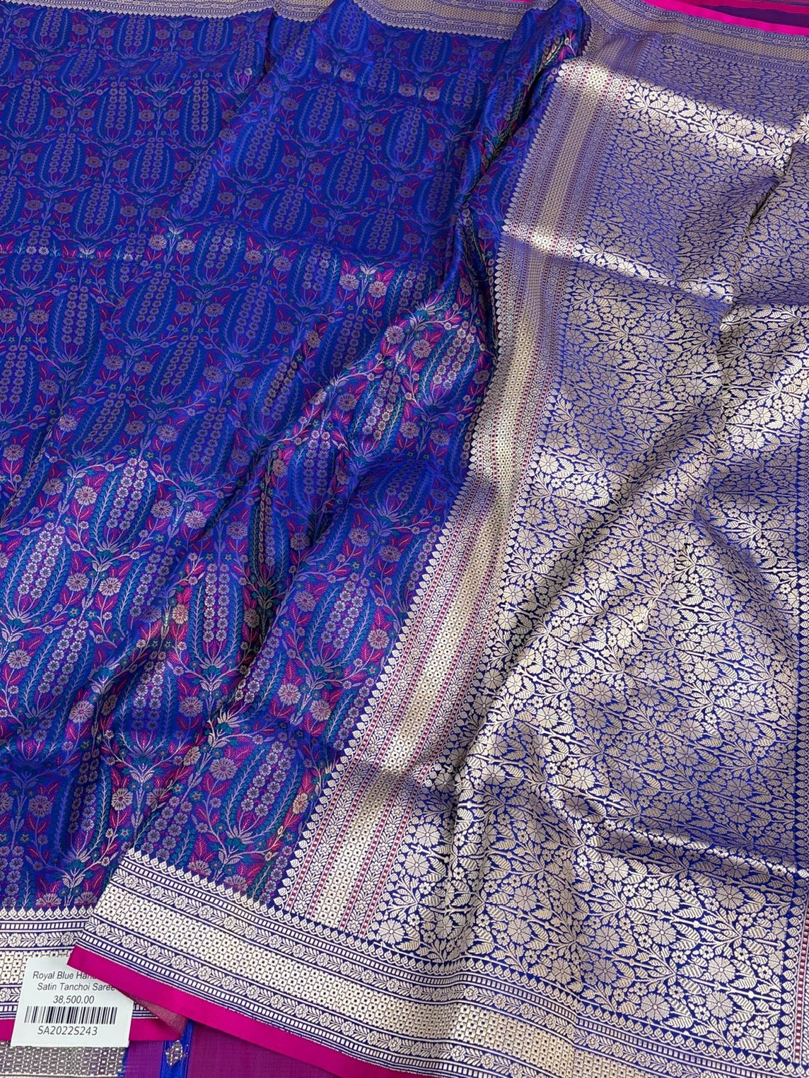 Royal Blue Handwoven Pure Banarasi Satin Tanchoi Silk Saree
