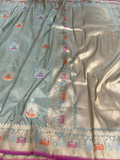 Sage Green Handwoven Pure Banarasi Silk Saree