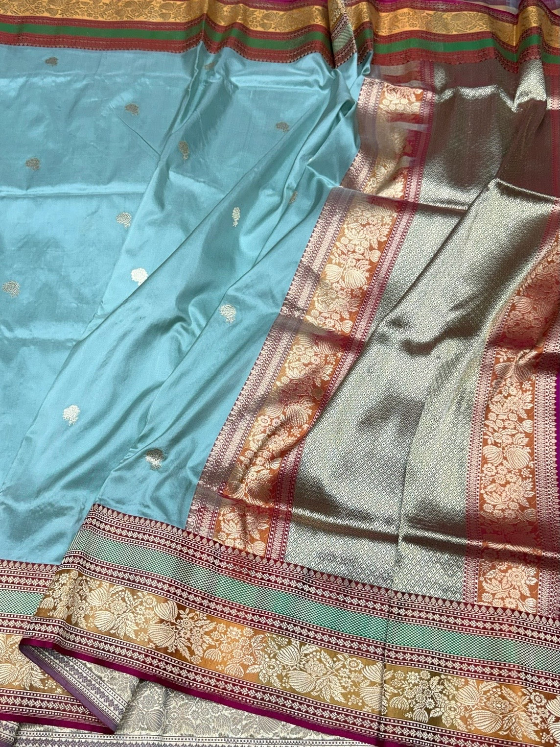 Powder Blue Handwoven Pure Banarasi Silk Saree