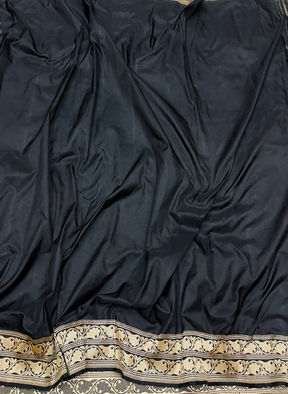 Black Handwoven Kimkhab Banarasi Pure Silk Brocade Sareee