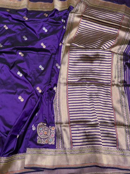 Purple Handwoven Pure Banarasi Silk Saree