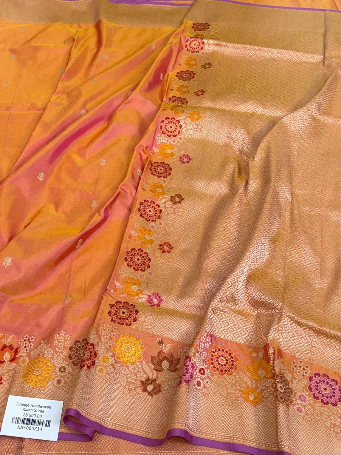 Orange Handwoven Pure Banarasi Silk Saree