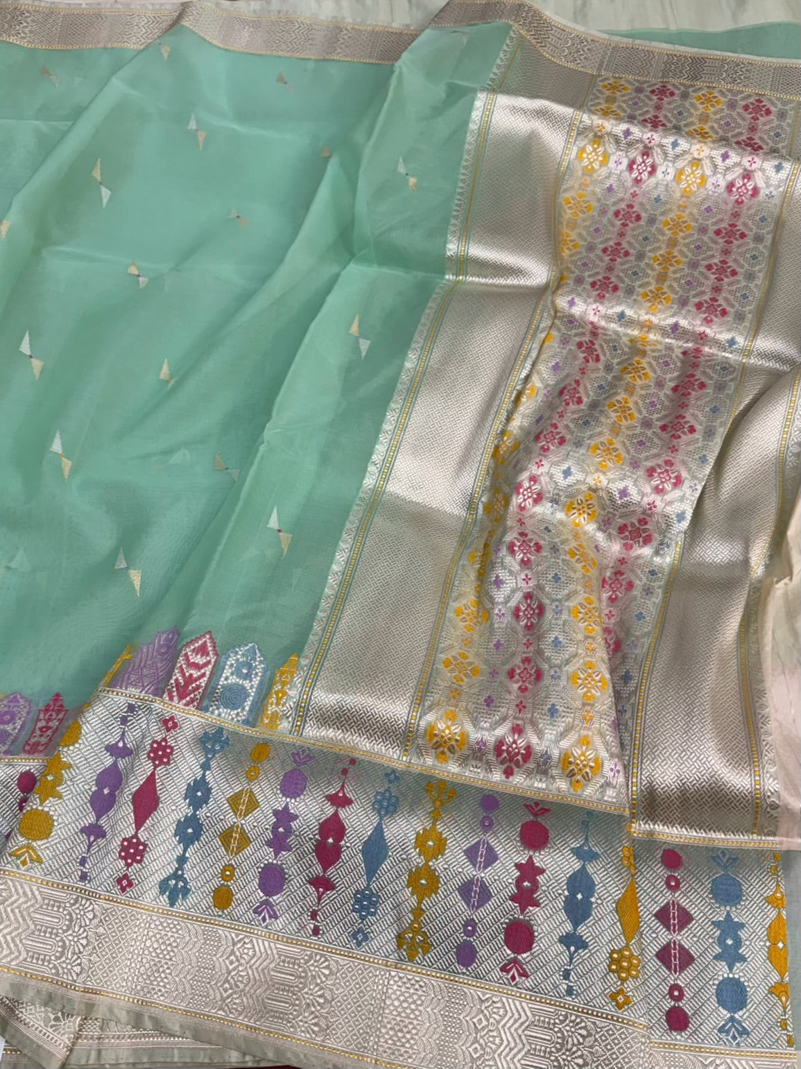 Sea Green Handwoven Pure Banarasi Organza Silk Saree