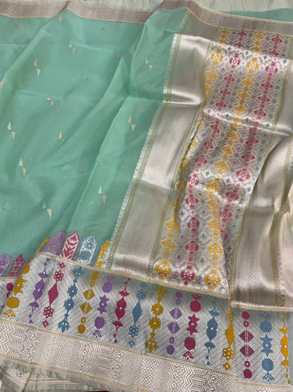 Sea Green Handwoven Pure Banarasi Organza Silk Saree