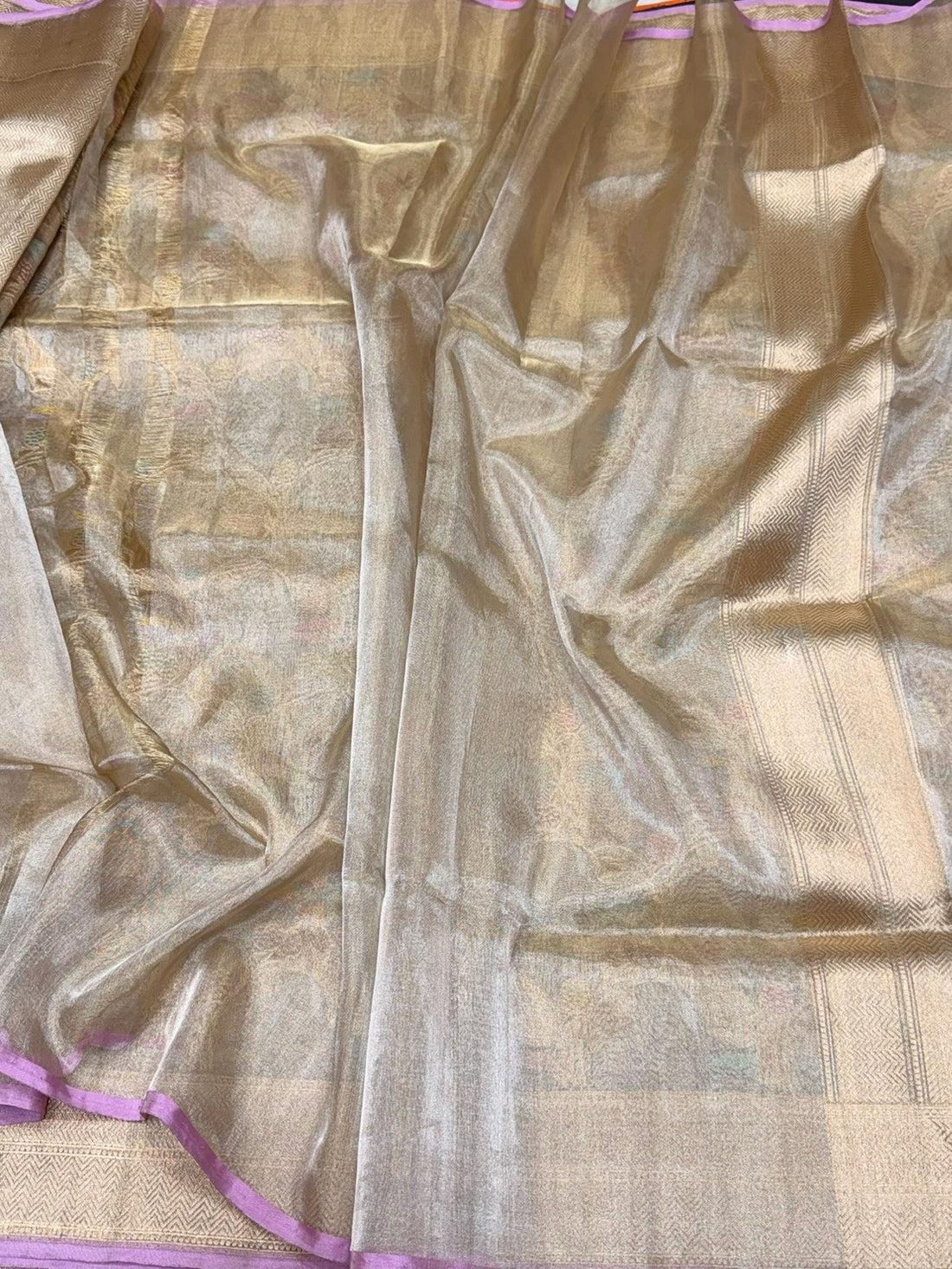 Champagne Gold Handwoven Pure Banarasi Ektara Tissue Saree