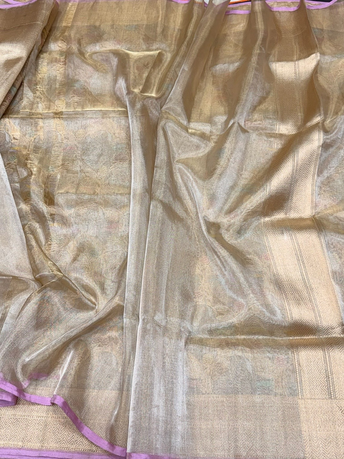 Champagne Gold Handwoven Pure Banarasi Ektara Tissue Saree
