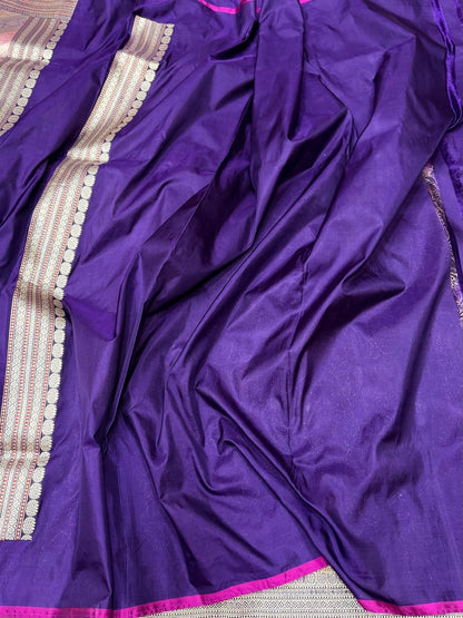 Purple Handwoven Pure Banarasi Brocade Saree