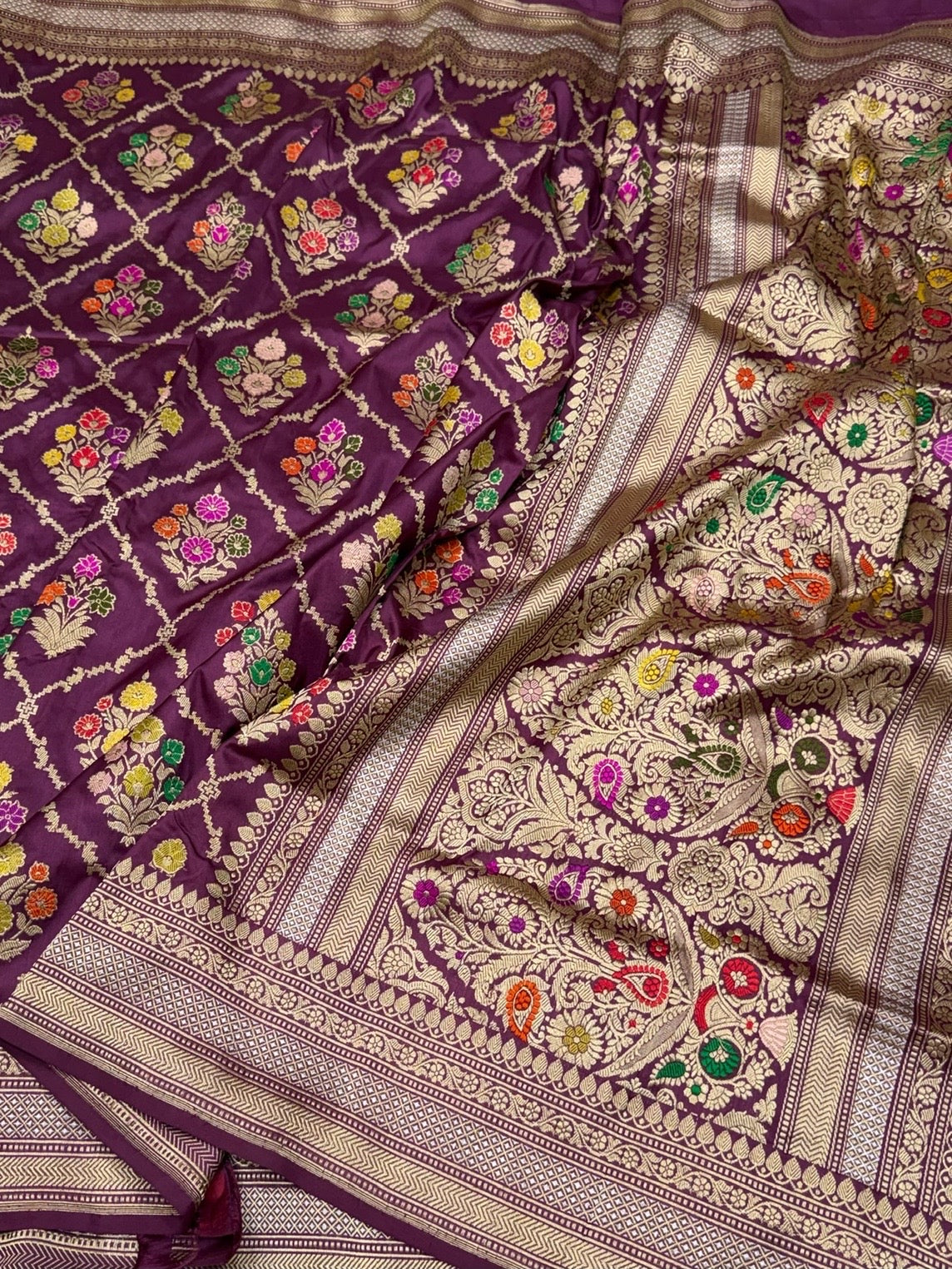 Wine Handwoven Pure Banarasi Silk Saree