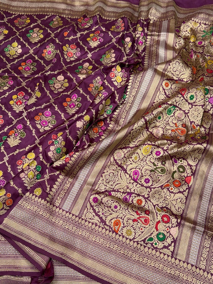 Wine Handwoven Pure Banarasi Silk Saree