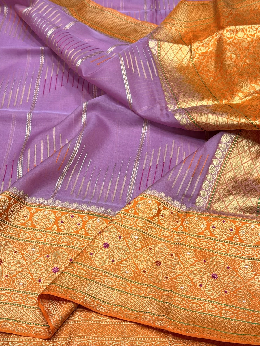 Lavender Handwoven Pure Organza Silk Saree – Kadwa Weave | 100% Pure Kora Silk | Authentic Banaras Handloom