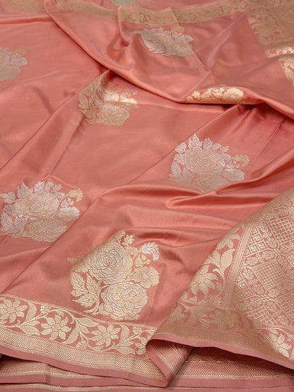 Peach Ektara Handwoven Pure Silk Banarasi Saree