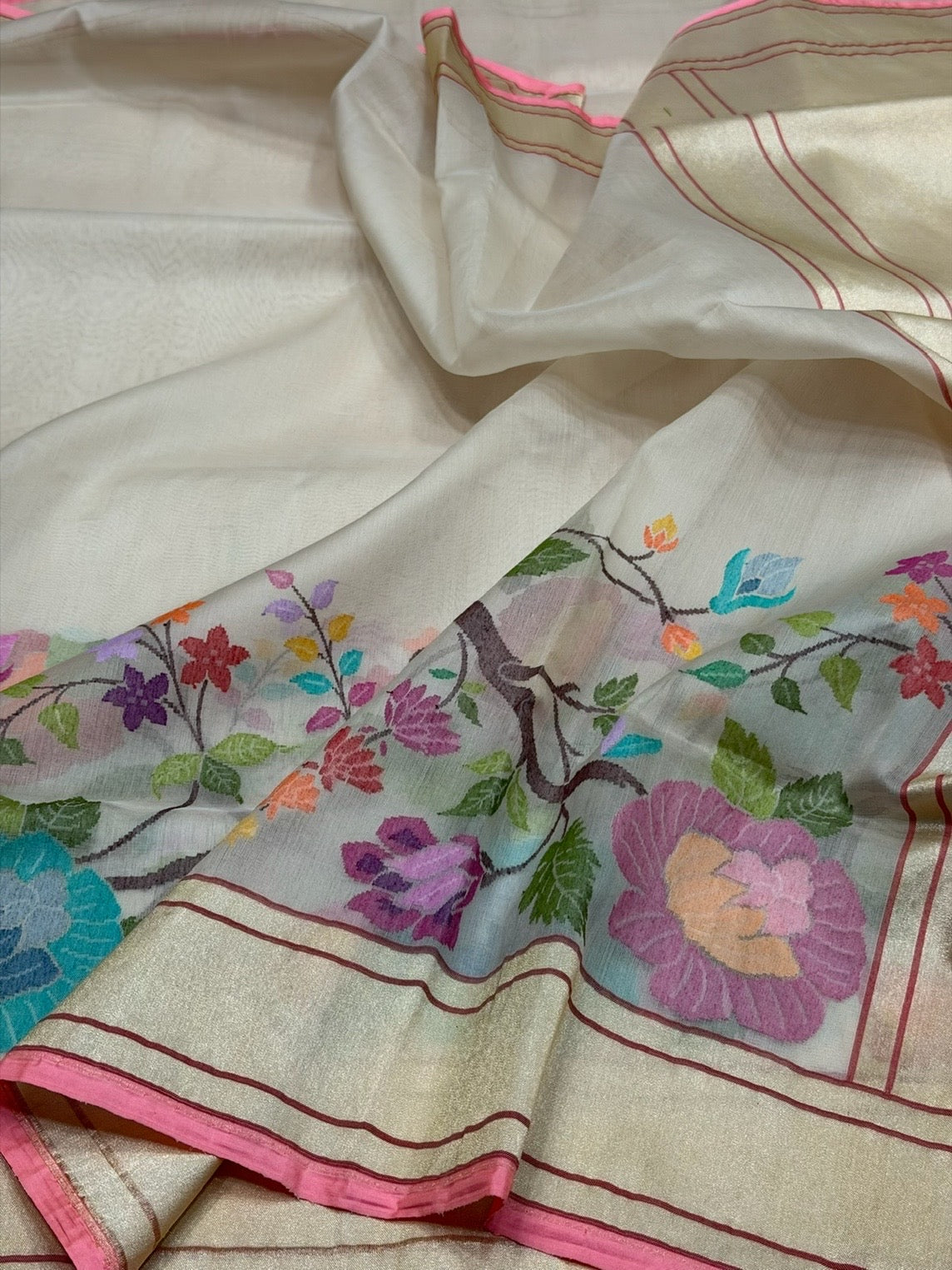 Ivory Handwoven Pure Organza Silk Saree