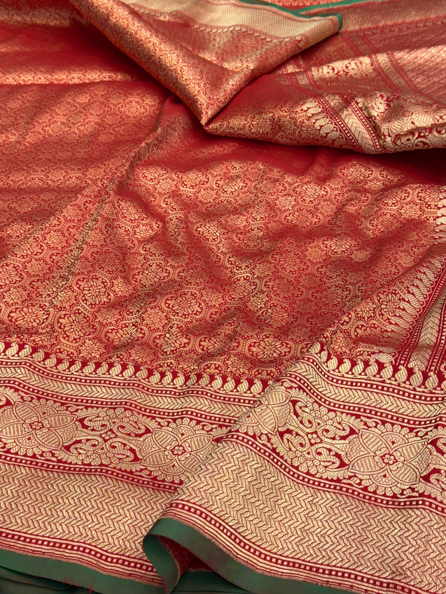 Red Pure Banarasi Silk Brocade Saree in Katan Mulberry Silk – Classic Banaras Weave