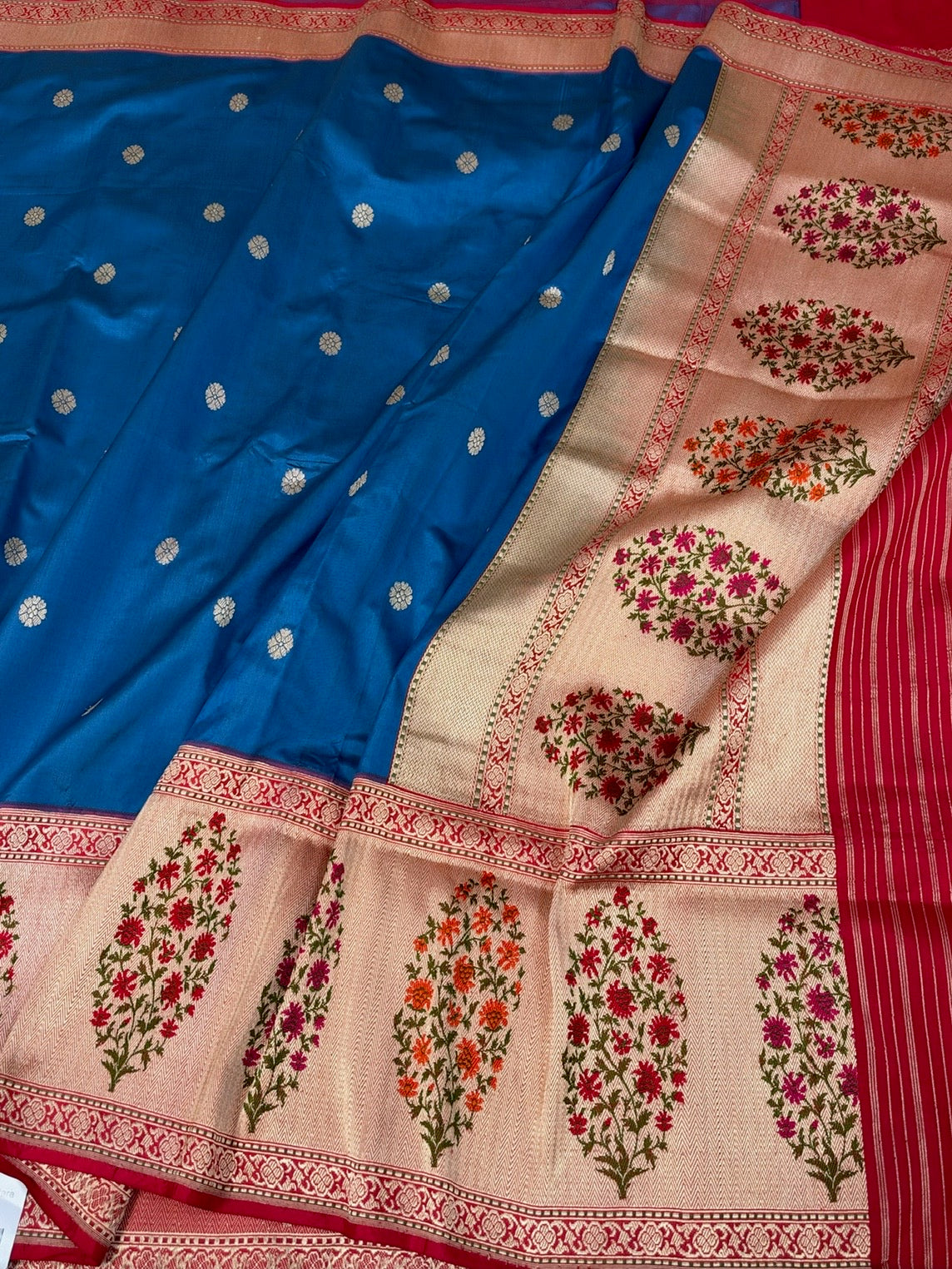 German Blue Handwoven Pure Banarasi Ektara Silk Saree