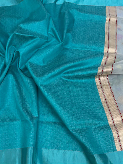Powder Blue Handwoven Pure Banarasi Organza Silk Saree