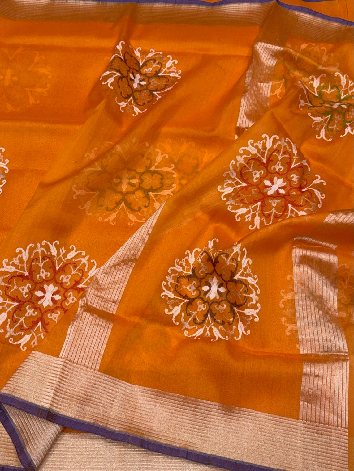 Orange Handwoven Pure Banarasi Organza Silk Saree