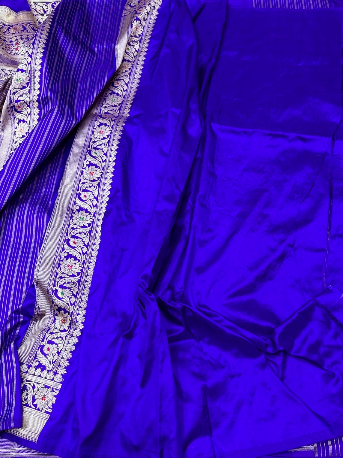 Royal Blue Handwoven Pure Banarasi Silk Saree – Kadwa Weave in 100% Katan Mulberry Silk