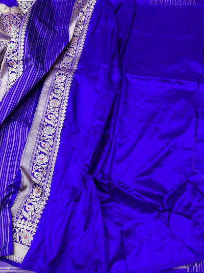 Royal Blue Handwoven Pure Banarasi Silk Saree – Kadwa Weave in 100% Katan Mulberry Silk