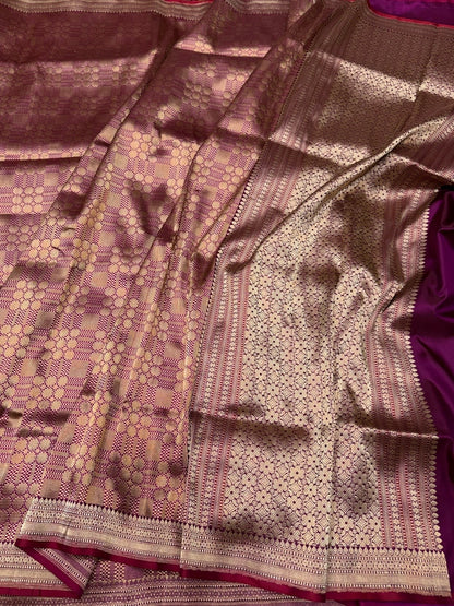 Magenta Handwoven Banarasi Satin Tanchoi Brocade Saree