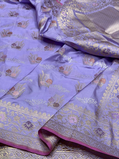 Lavender Handwoven Pure Banarasi Silk Saree