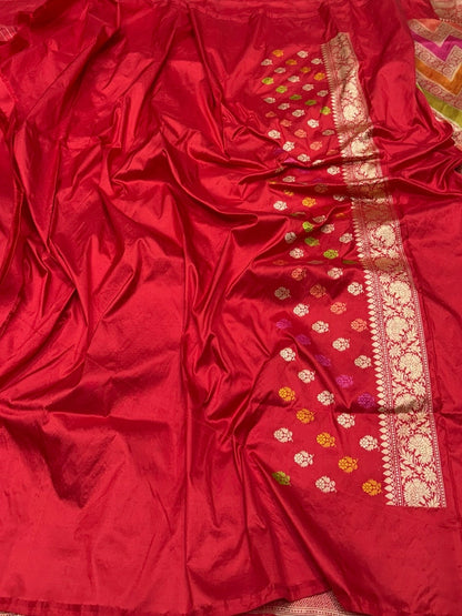 Rani Pink Handwoven Pure Banarasi Rangkaat Silk Saree