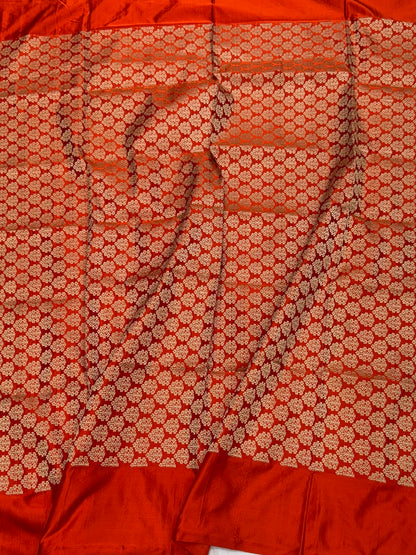 Orange Handwoven Banarasi Pure Mashru Satin Silk Saree