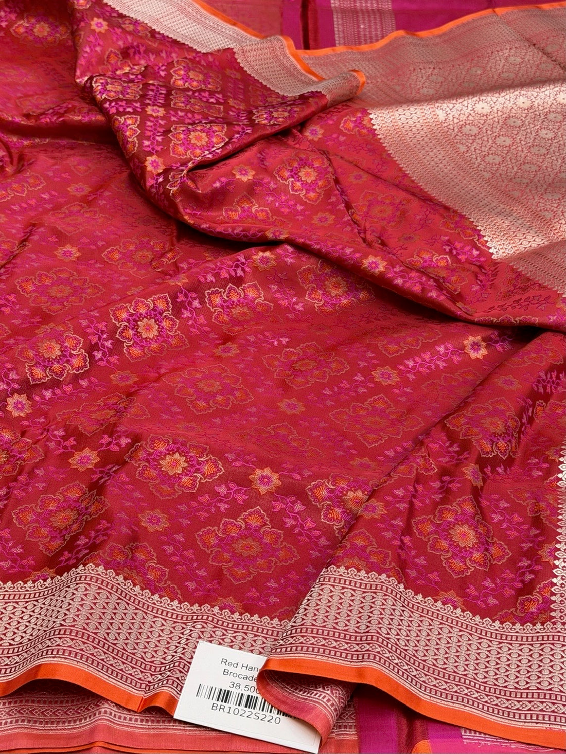 Red Handwoven Pure Banarasi Satin Tanchoi Silk Saree