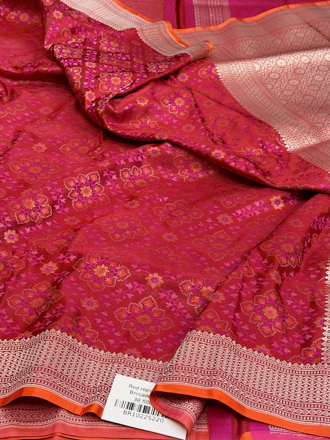 Red Handwoven Pure Banarasi Satin Tanchoi Silk Saree