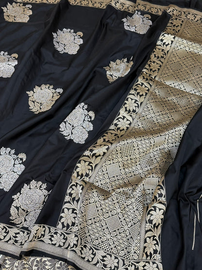 Black Handwoven Pure Banarasi Ektara Silk Saree