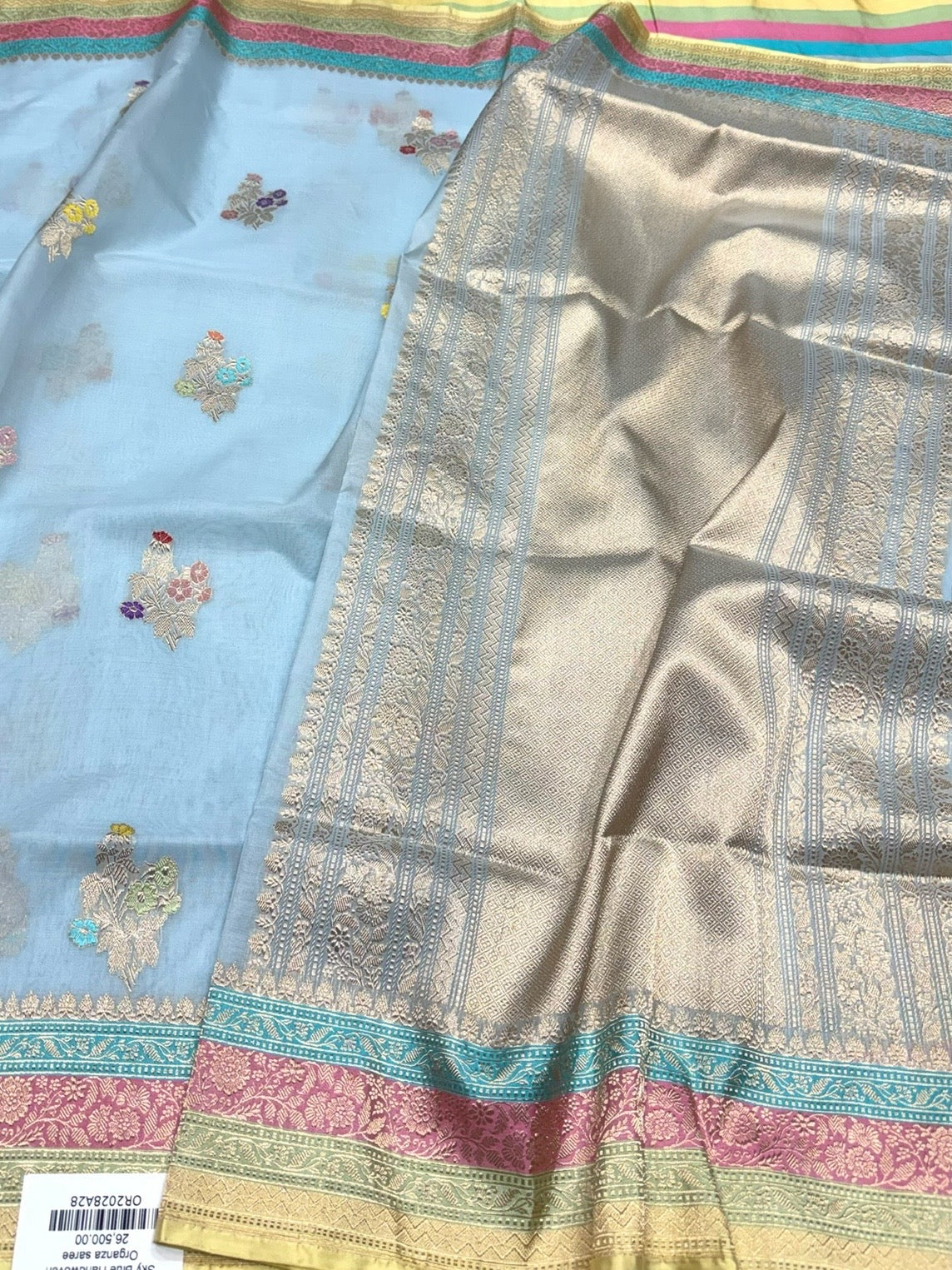 Sky Blue Handwoven Banarasi Pure Organza Silk Saree
