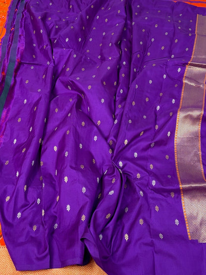 Orange Handwoven Pure Banarasi Ektara Silk Saree