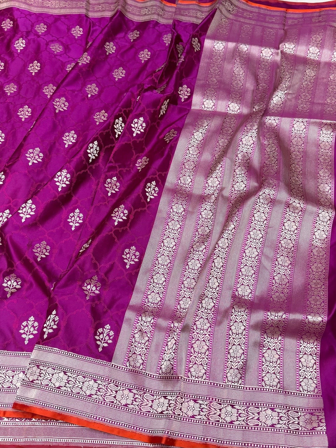 Magenta Pink Handwoven Pure Banarasi Satin Silk Saree