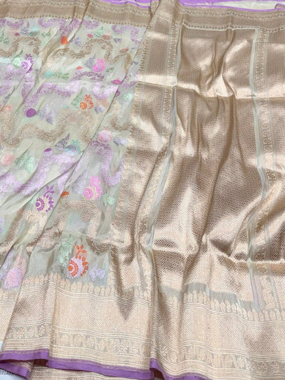Ivory Handwoven Pure Banarasi Tissue Saree