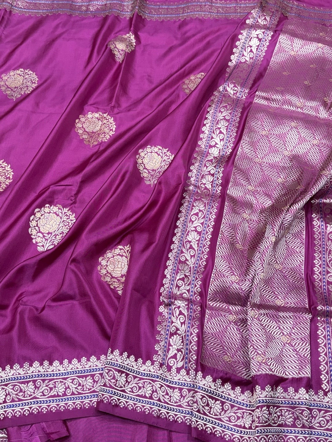 Magenta Pink Handwoven Pure Banarasi Ektara Silk Saree | Kadwa Weave | Pure Mulberry Ektara Silk | Handloom Banarasi Saree