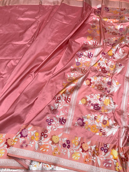 Peach Handwoven Pure Banarasi Katan Silk Saree