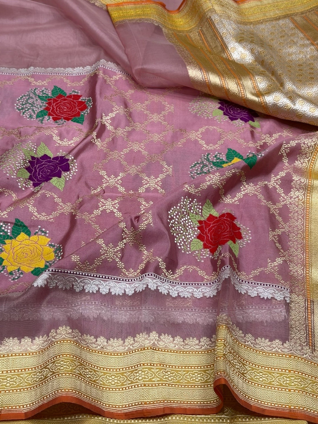Gajiri Pink Handwoven Pure Organza Silk Saree