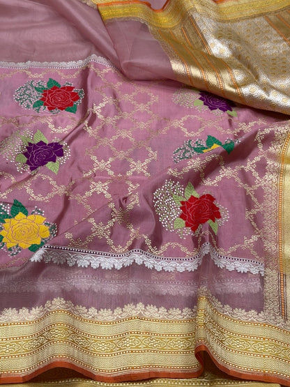 Gajiri Pink Handwoven Pure Organza Silk Saree