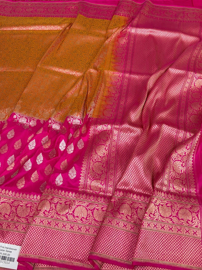 Rani Pink Handwoven Banarasi Katan Silk Saree – Luxury Kadwa Handloom