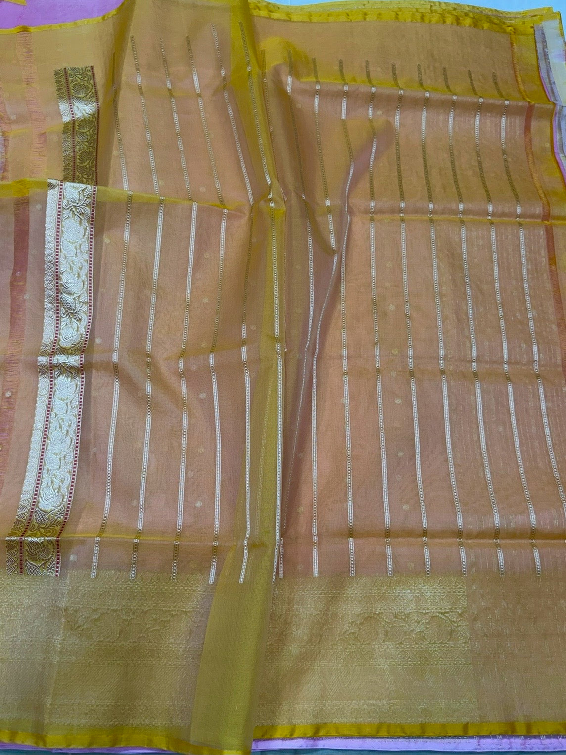 Baby Peach Handwoven Pure Organza Silk Saree