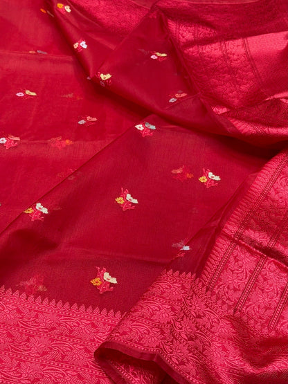 Red Handwoven Pure Banarasi Organza Silk Saree
