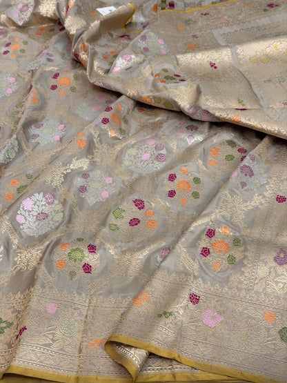 Grey Handwoven Banarasi Pure Katan Silk Saree