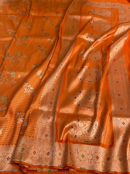 Orange Minakari Banarasi Pure Katan Silk Brocade Saree