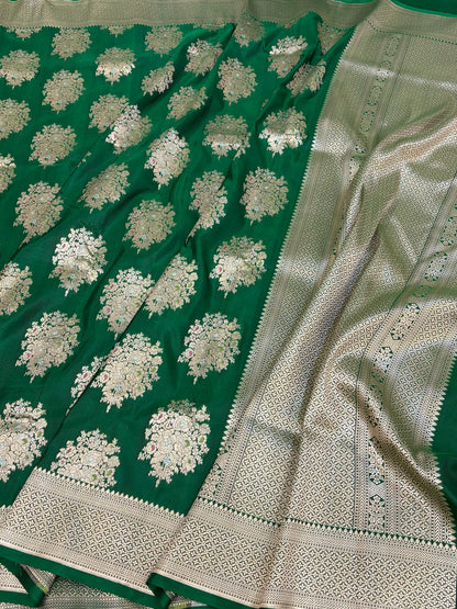 Bottle Green Minakari Banarasi Pure Katan Silk Saree