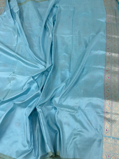 Sky Blue Handwoven Pure Banarasi Silk Saree