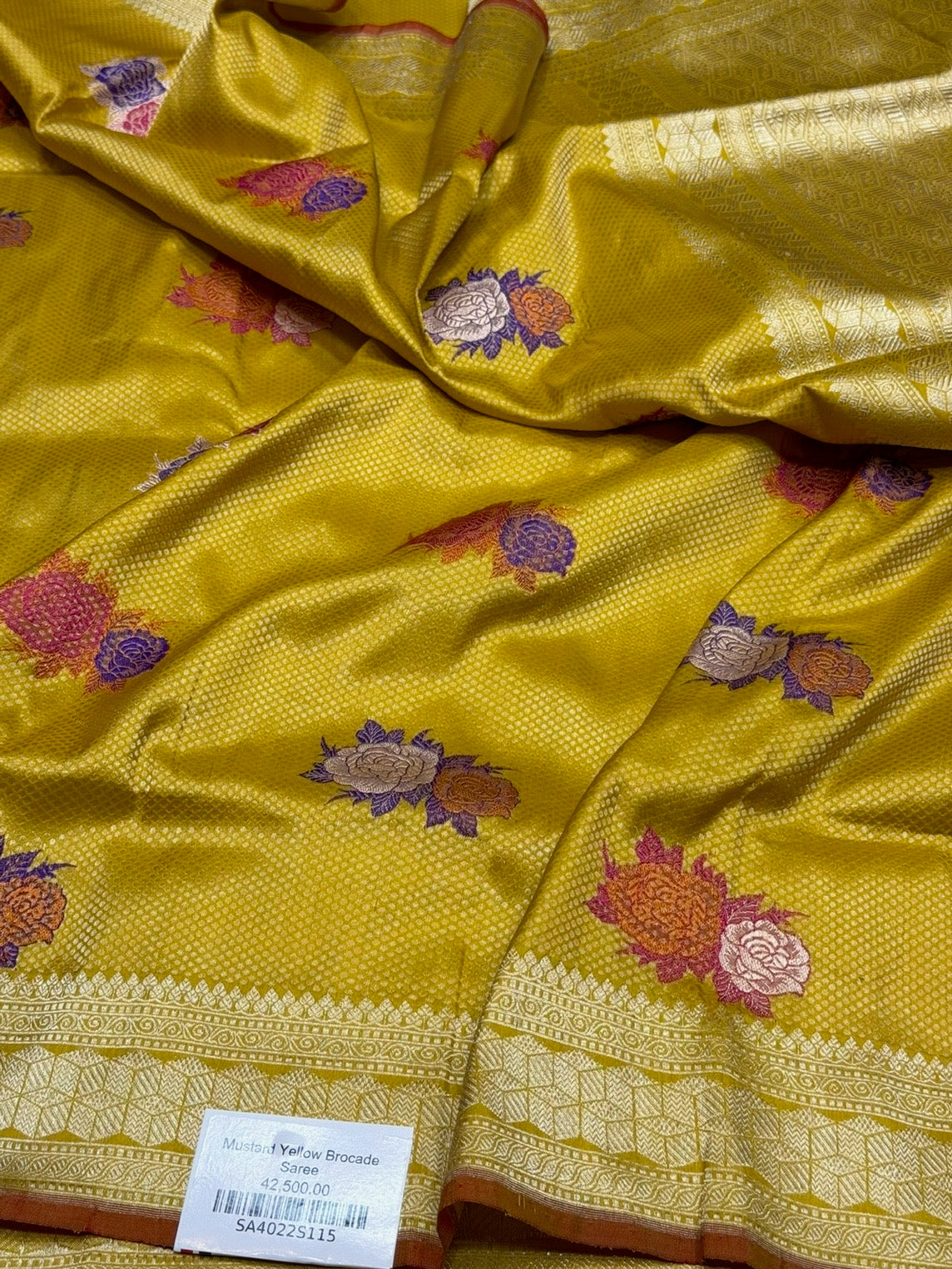 Mustard Yellow Handwoven Pure Banarasi Brocade Silk Saree