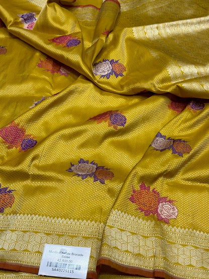 Mustard Yellow Handwoven Pure Banarasi Brocade Silk Saree