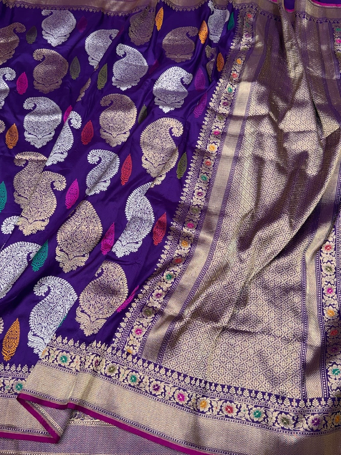 Purple Handwoven Pure Banarasi Silk Saree | Pure Katan Silk | Kadwa Weave | HMR Handlooms