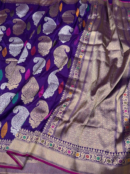 Purple Handwoven Pure Banarasi Silk Saree